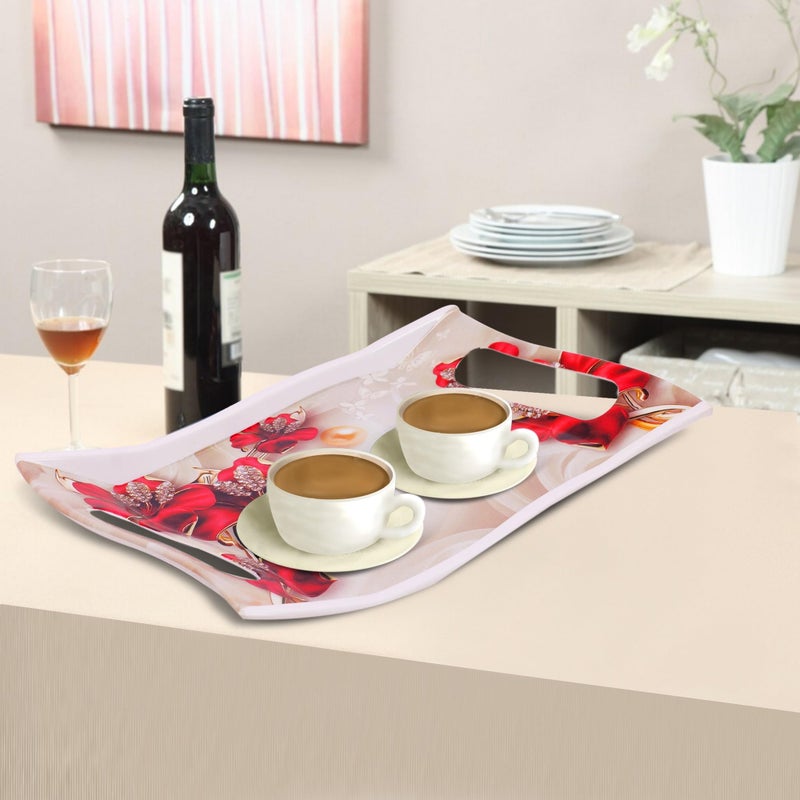 Home Pro Home-Pro - Melamine Serving Tray | Rose Petals Design | Ideal Tray for Serving Snacks/Tea/Coffee | Medium Size Tray (30 * 22.5 cm) Pack of 2 - Image 5