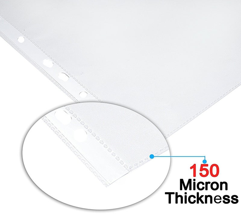 TULMAN A4 Size Transparent Document Sleeves, 50 Pcs, Heavy Duty Clear Sheet Protectors, 150 Microns, Plastic Leaf, Waterproof, 11-Hole Punched for Ring Binders & Files, Office & School Use - Image 3