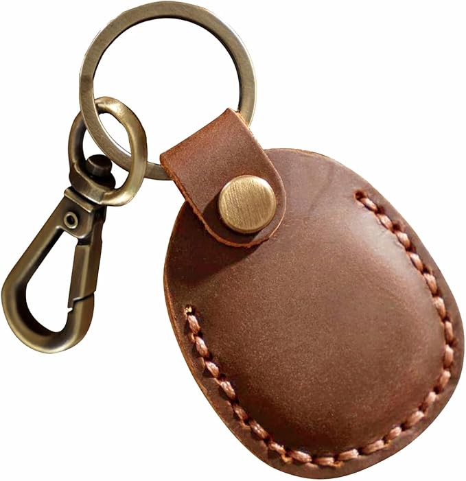 Genuine Leather Protective Holder Keychain Portable For Backpacks Suitcases Brown - Image 1