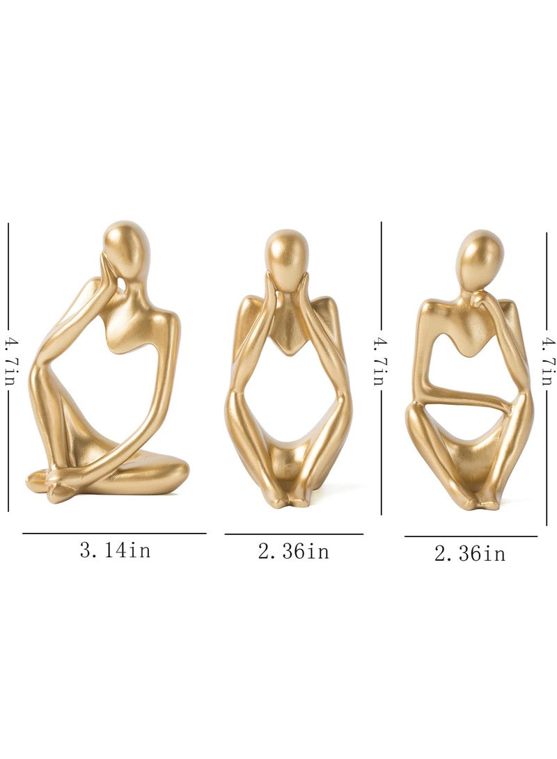 HOME TASTE تمثال المفكر الزخرفي من هومتيست - مجموعة فنون تجريدية - تماثيل ريزين عصرية لتزيين المنزل والمكتب - عزز مساحتك المعيشية مع هذه المجموعة المكونة من 3 قطع (ذهبي) - Image 2