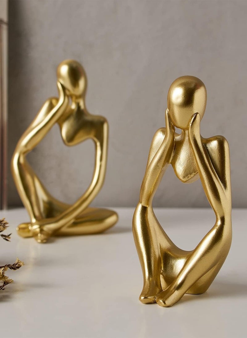 HOME TASTE تمثال المفكر الزخرفي من هومتيست - مجموعة فنون تجريدية - تماثيل ريزين عصرية لتزيين المنزل والمكتب - عزز مساحتك المعيشية مع هذه المجموعة المكونة من 3 قطع (ذهبي) - Image 3