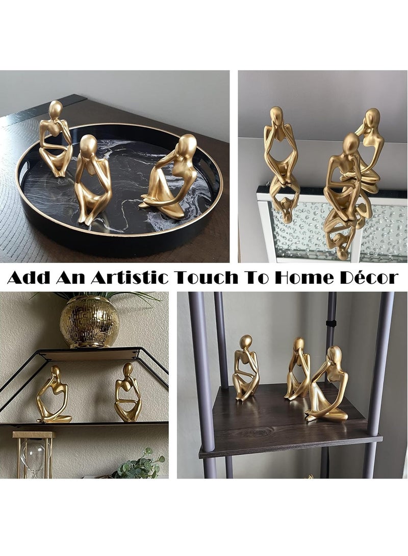 HOME TASTE تمثال المفكر الزخرفي من هومتيست - مجموعة فنون تجريدية - تماثيل ريزين عصرية لتزيين المنزل والمكتب - عزز مساحتك المعيشية مع هذه المجموعة المكونة من 3 قطع (ذهبي) - Image 5