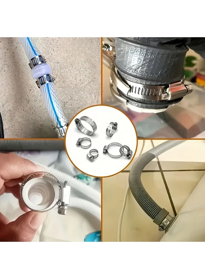 طقم مشابك خراطيم من الفولاذ المقاوم للصدأ 25 قطعة بتصميم تروس دودية للتطبيقات الخاصة بالأنابيب والسيارات - Image 4