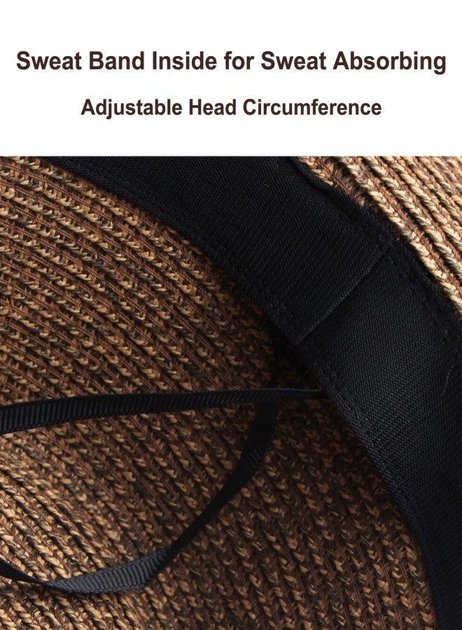 BXT Men Women Straw Cowboy Cowgirl Hat Western Hat with Wide Brim, Chin Strap, Brown - Image 3