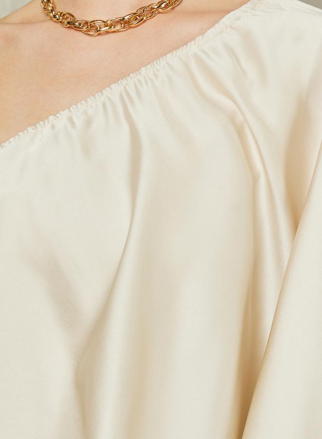 Styli One Shoulder Asymmetric Neck Cape Blouse - Image 4