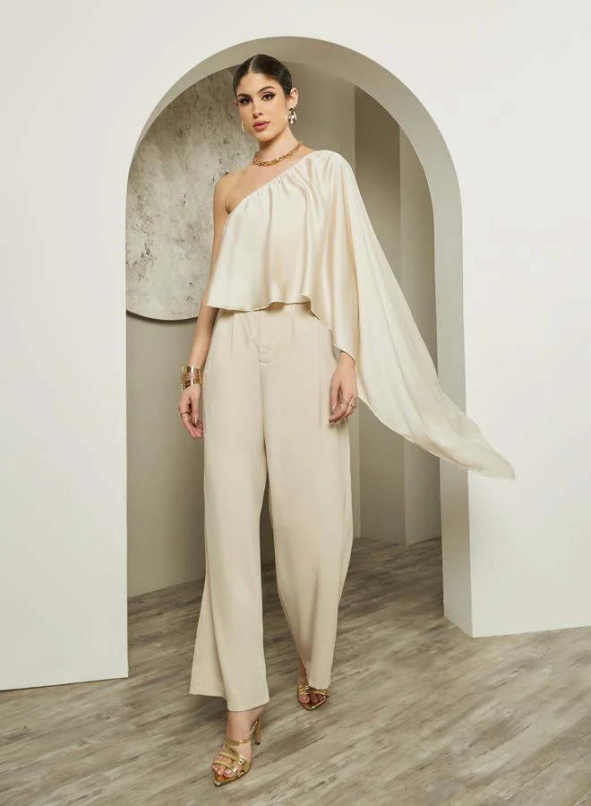 Styli One Shoulder Asymmetric Neck Cape Blouse