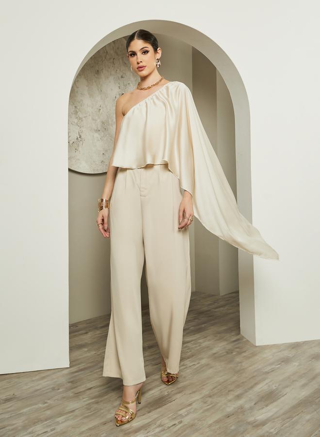 Styli One Shoulder Asymmetric Neck Cape Blouse - Image 3