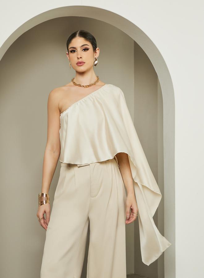 Styli One Shoulder Asymmetric Neck Cape Blouse - Image 1