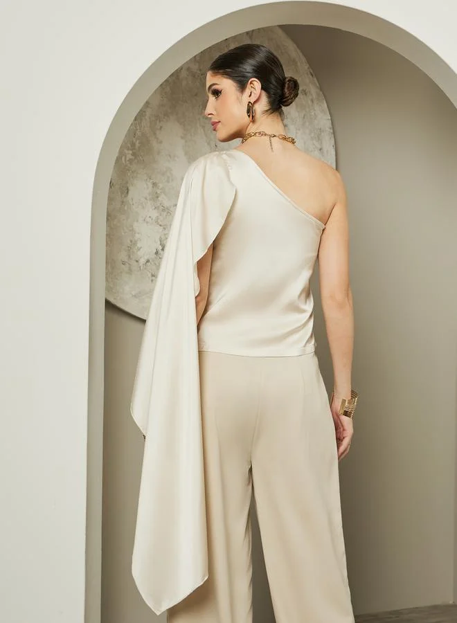Styli One Shoulder Asymmetric Neck Cape Blouse