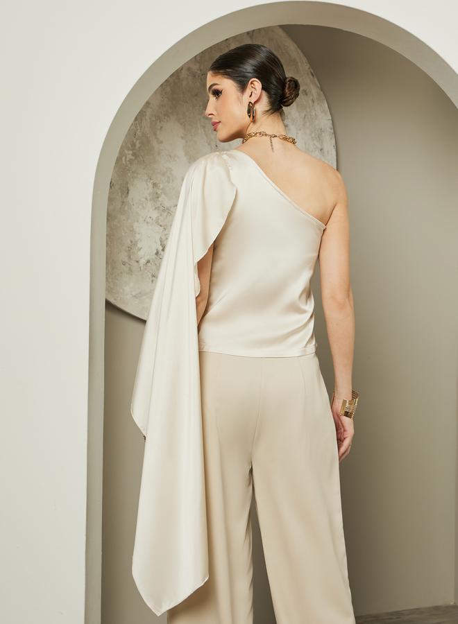 Styli One Shoulder Asymmetric Neck Cape Blouse - Image 5