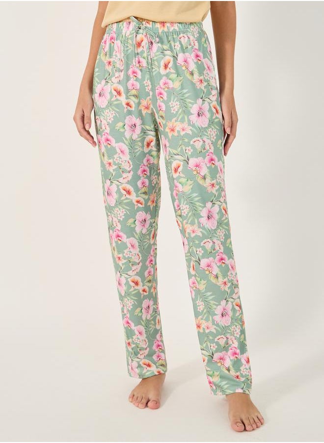 Styli - Solid Gathered Shoulder Top and Printed Pyjama Pants Set - Image 1