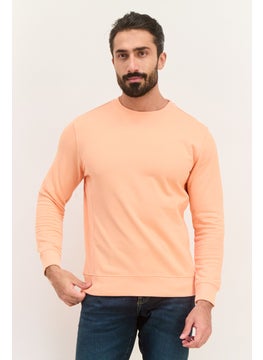Men Crew Neck Solid Long Sleeves Sweatshirt, Orange
