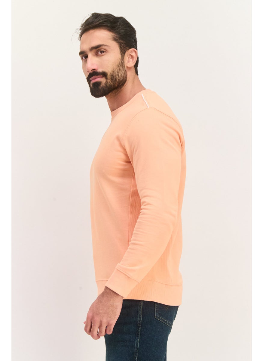 Sorbino - Men Crew Neck Solid Long Sleeves Sweatshirt, Orange - Image 1