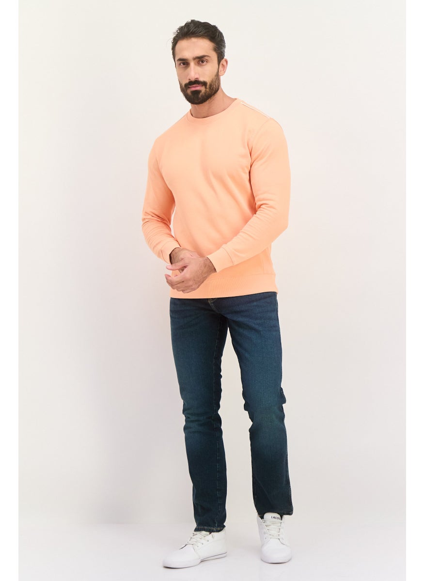 Sorbino - Men Crew Neck Solid Long Sleeves Sweatshirt, Orange - Image 1