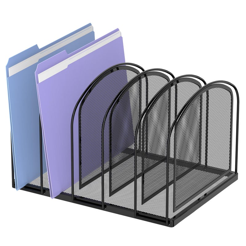 SUPEASY File Organizer for Desk 5Section Mesh Desk Organizer Vertical File Holder Desktop Organizer File Sorter File Folder Holder for Office Supplies Black - Image 2