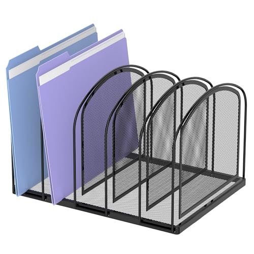SUPEASY File Organizer for Desk 5Section Mesh Desk Organizer Vertical File Holder Desktop Organizer File Sorter File Folder Holder for Office Supplies Black - Image 1