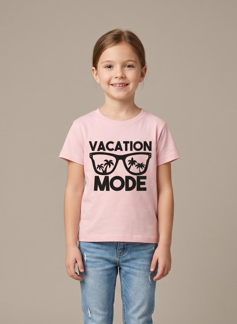 babyqlo Girls Vacation Mode Pink T-Shirt - Image 1