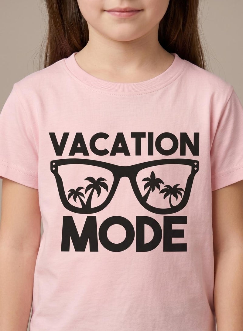 babyqlo Girls Vacation Mode Pink T-Shirt - Image 4