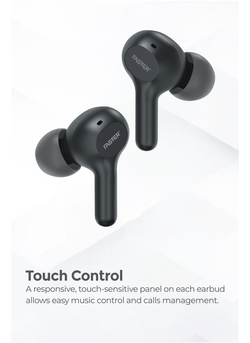 Faster - S50 Wireless Earbuds with Active Voice Assistant - 6 Hours Playtime - HiFi Stereo Sound - Bluetooth Earphones with Ultra-Low Latency - IPX5 Sweat & Splash Proof - For Exercise, Gym - Compatible with iPhone & Android (Black) - Image 1