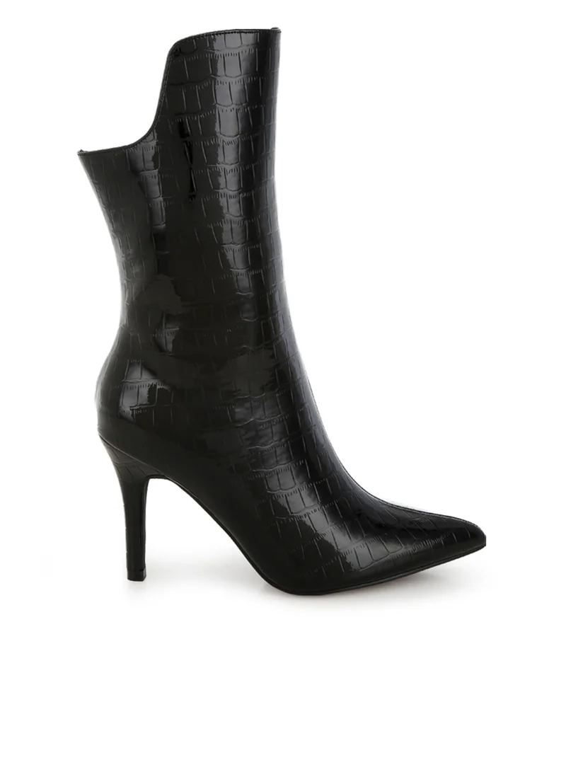 London Rag Women's Croco Stiletto Heel Mid-Calf Boots in Black