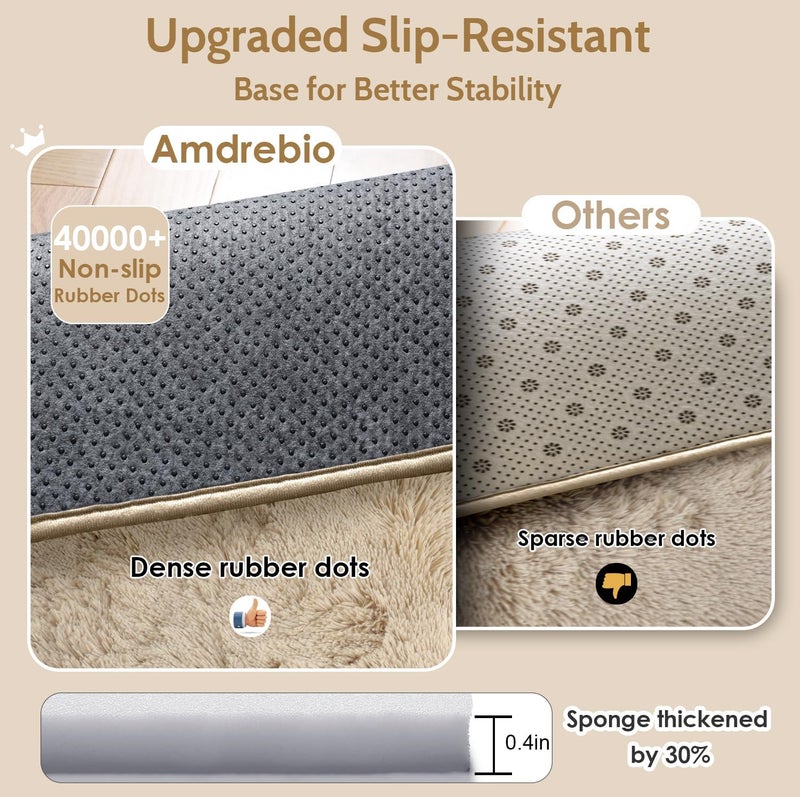 Amdrebio Beige Round Area Rugs 5Ft for Bedroom, Fluffy Plush Shag Furry Circle Rug for Kids Room, Living Room Decor Aesthetic, Fuzzy Circular Tan Neutral Carpet for Teens Baby Nursery Playroom Dorm - Image 5