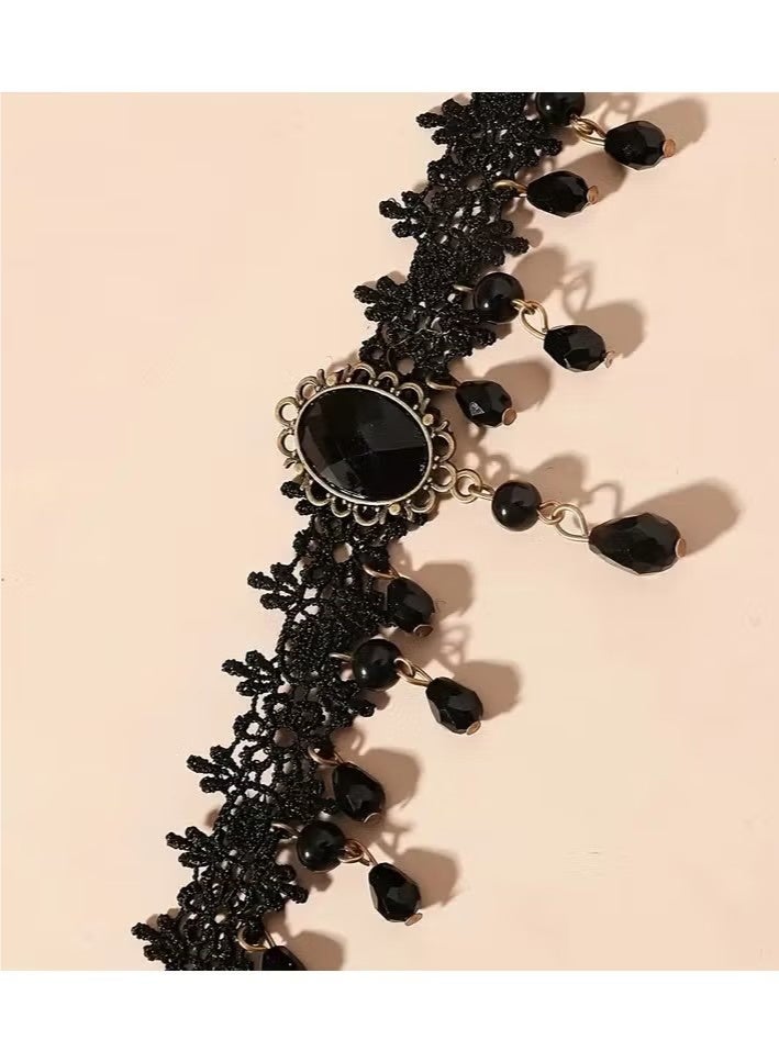 Gothic Punk-Inspired Black Lace Tassel Choker Necklace - Vintage Style, Alloy, Perfect for Everyday & Party Wear - Image 3
