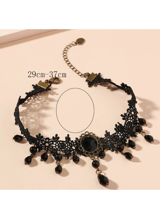 Gothic Punk-Inspired Black Lace Tassel Choker Necklace - Vintage Style, Alloy, Perfect for Everyday & Party Wear - Image 2