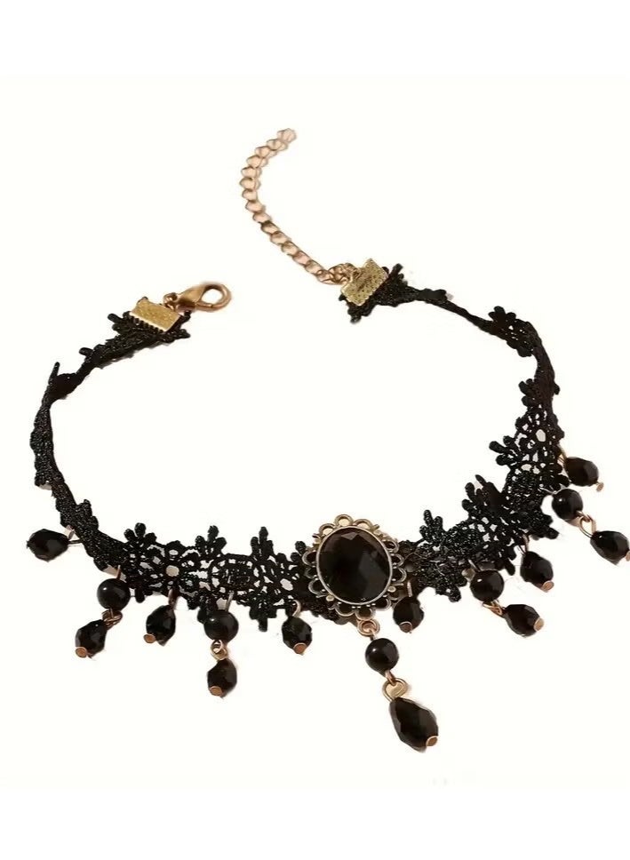 Gothic Punk-Inspired Black Lace Tassel Choker Necklace - Vintage Style, Alloy, Perfect for Everyday & Party Wear - Image 5