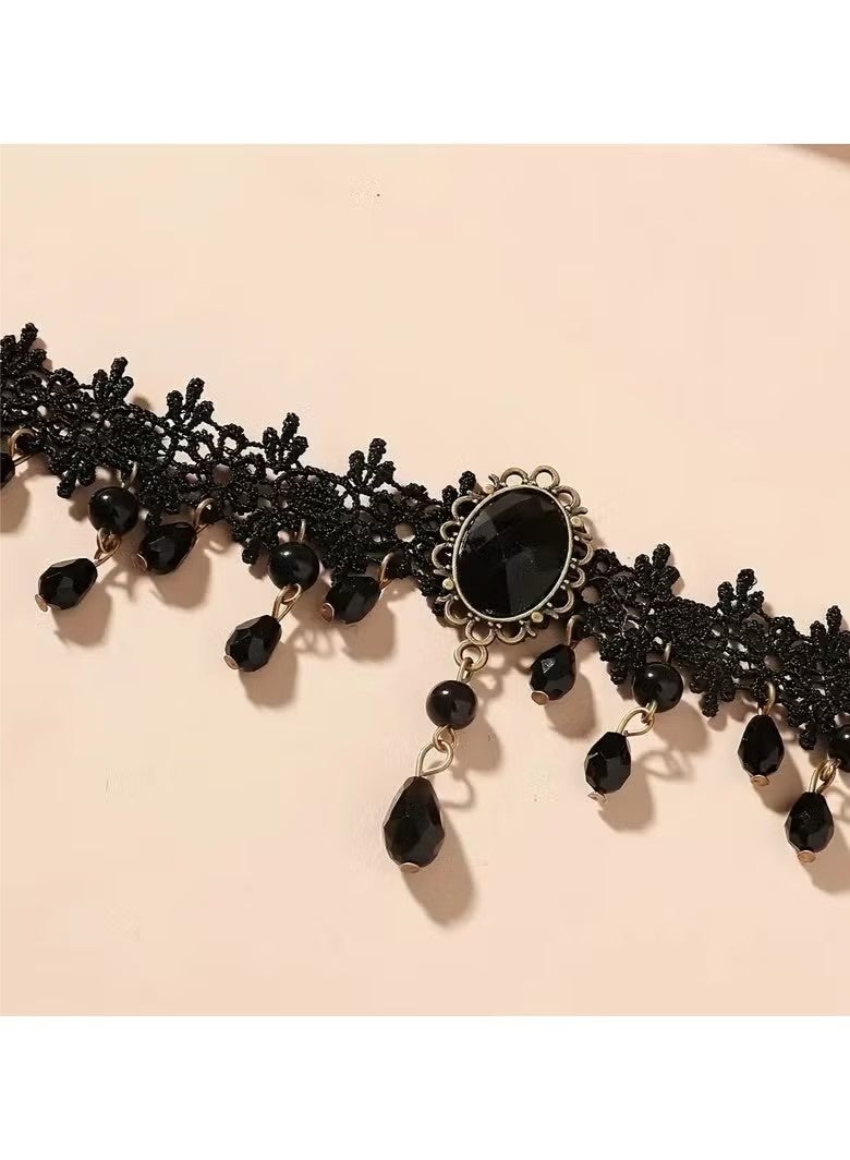Gothic Punk-Inspired Black Lace Tassel Choker Necklace - Vintage Style, Alloy, Perfect for Everyday & Party Wear - Image 4