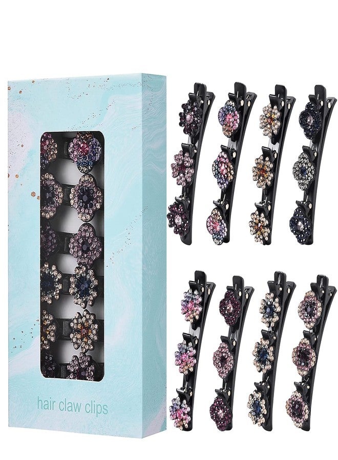 Window 8 PCS Sparkling Crystal Stone Braided Hair Clips, Rhinestone Braided Hair Clips, Hairpin Duckbill Clip, With For Women and Girls Multicolor - Image 1