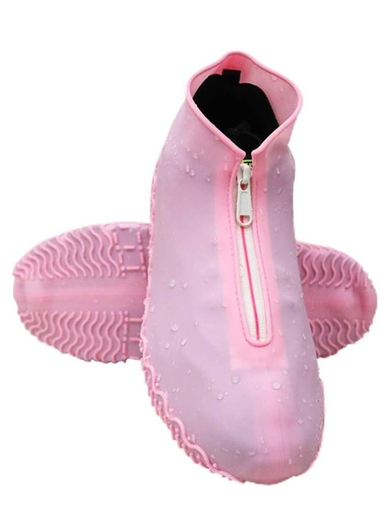 Rain Shoe Covers Reusable Foldable Not-Slip Rain with zipper Resistant Boots Non-Slip Washable Galoshes for Men and Women pink - Image 1