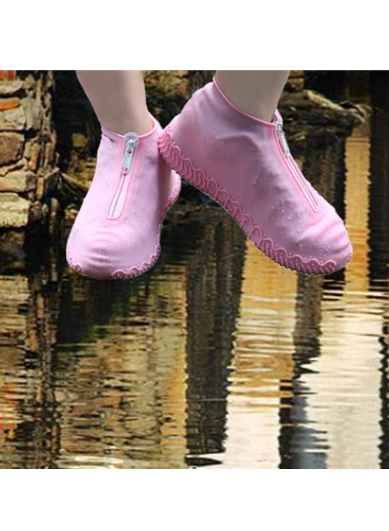 Rain Shoe Covers Reusable Foldable Not-Slip Rain with zipper Resistant Boots Non-Slip Washable Galoshes for Men and Women pink - Image 2