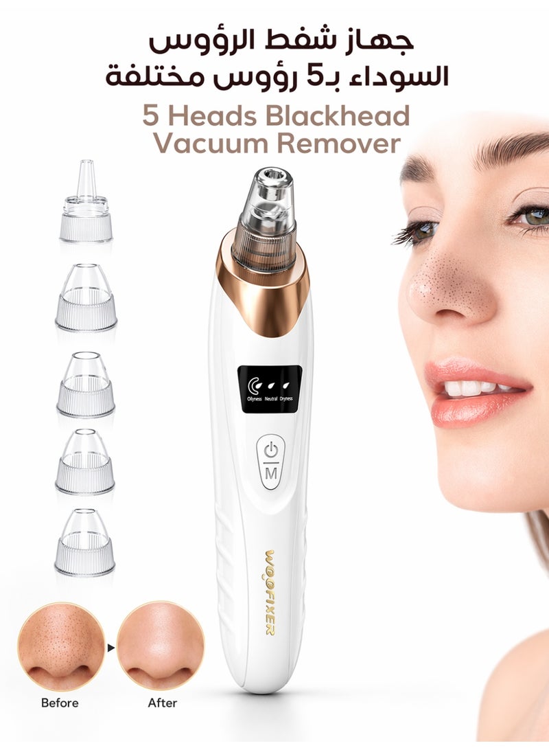 Woofixer Electric Blackhead Removal Device for Pore Cleaning, with 3 Levels Of Suction Force and 5 Types of Replaceable Suction Heads. USB Charging Blackhead and Pimple Removal Device, Suitable for Various Skin Types. - Image 1