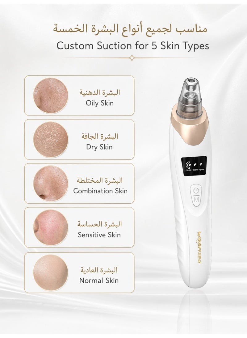 Woofixer Electric Blackhead Removal Device for Pore Cleaning, with 3 Levels Of Suction Force and 5 Types of Replaceable Suction Heads. USB Charging Blackhead and Pimple Removal Device, Suitable for Various Skin Types. - Image 5