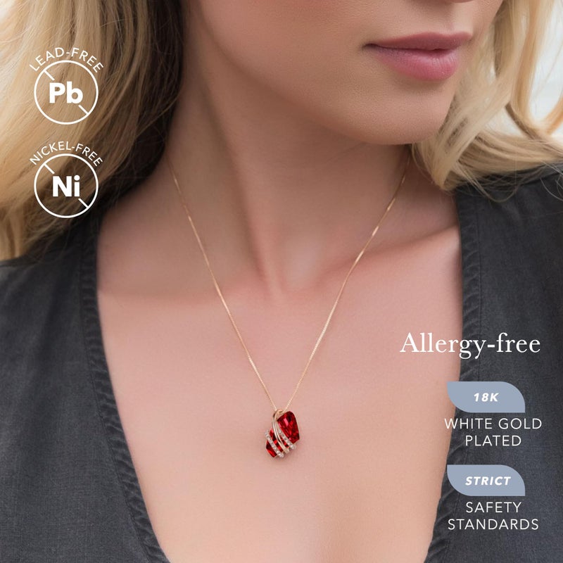 Leafael Wish Stone Pendant Necklace with Red Birthstone Crystal for January and July, 18K Rose Gold Plated, 18" + 2" Chain - Image 2