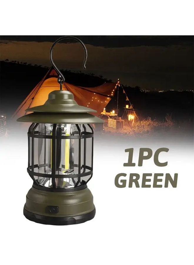 Green Retro LED Camping Lantern Portable Outdoor Light For Garden Fishing - Image 1