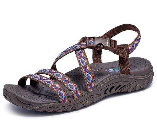 Skechers Women's REGGAE - DREAM WEAVER sporty outdoor sandal, Chocolate Multi 7 M - Image 1
