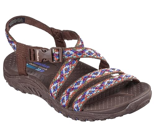 Skechers Women's REGGAE - DREAM WEAVER sporty outdoor sandal, Chocolate Multi 7 M - Image 3