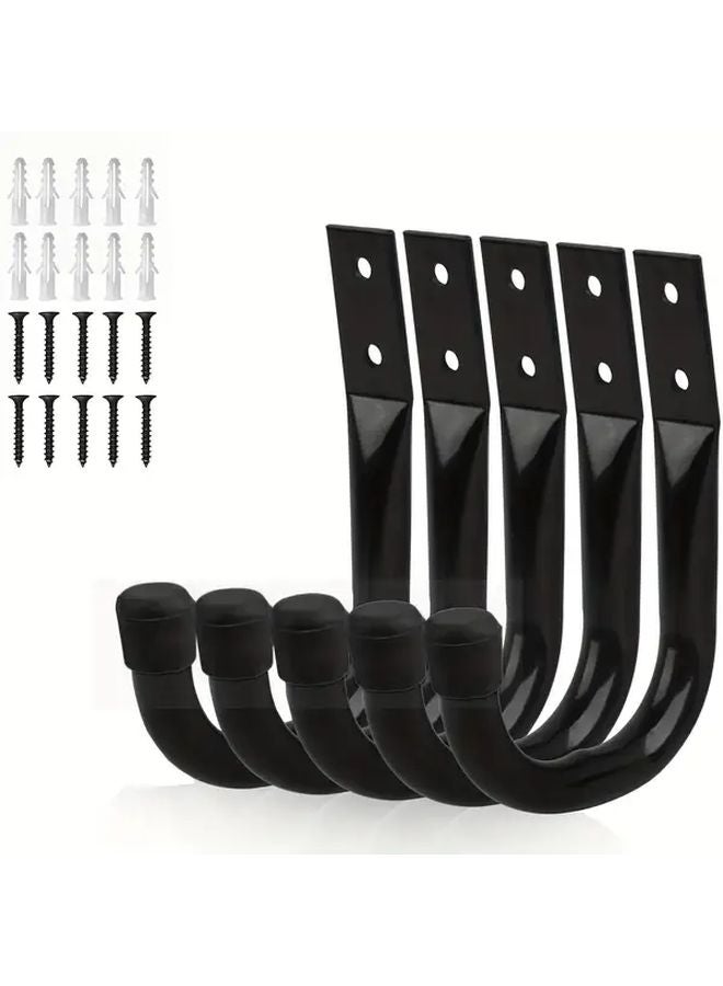 5 Piece Deep Black J Hooks With Rubber Tips Heavy Duty Wall Mount Garage Storage - Image 1