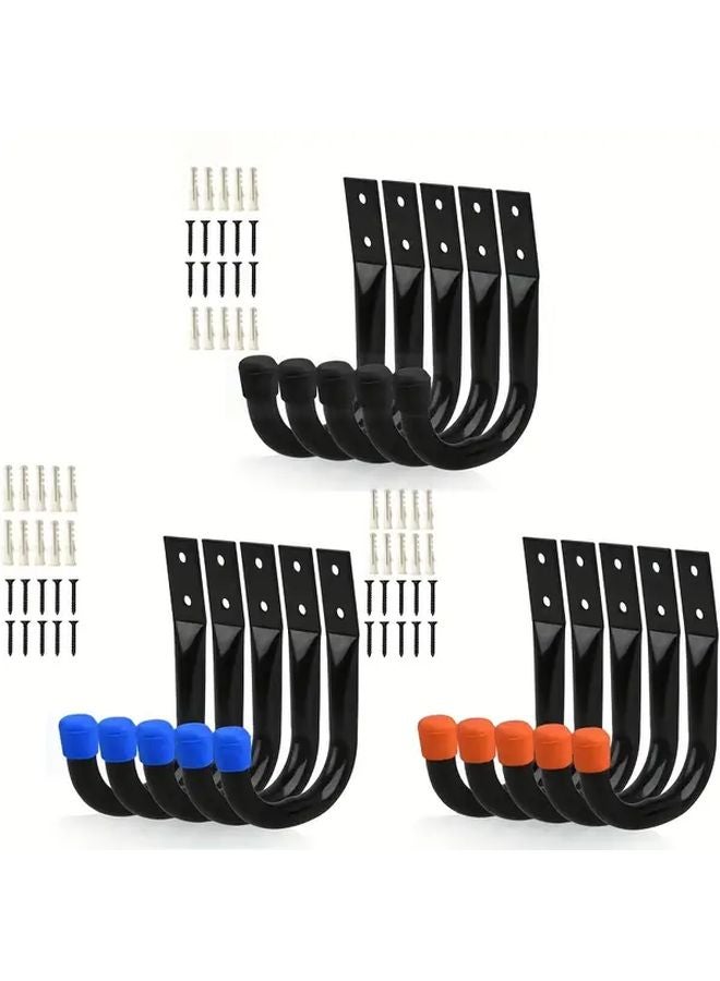 5 Piece Deep Black J Hooks With Rubber Tips Heavy Duty Wall Mount Garage Storage - Image 2