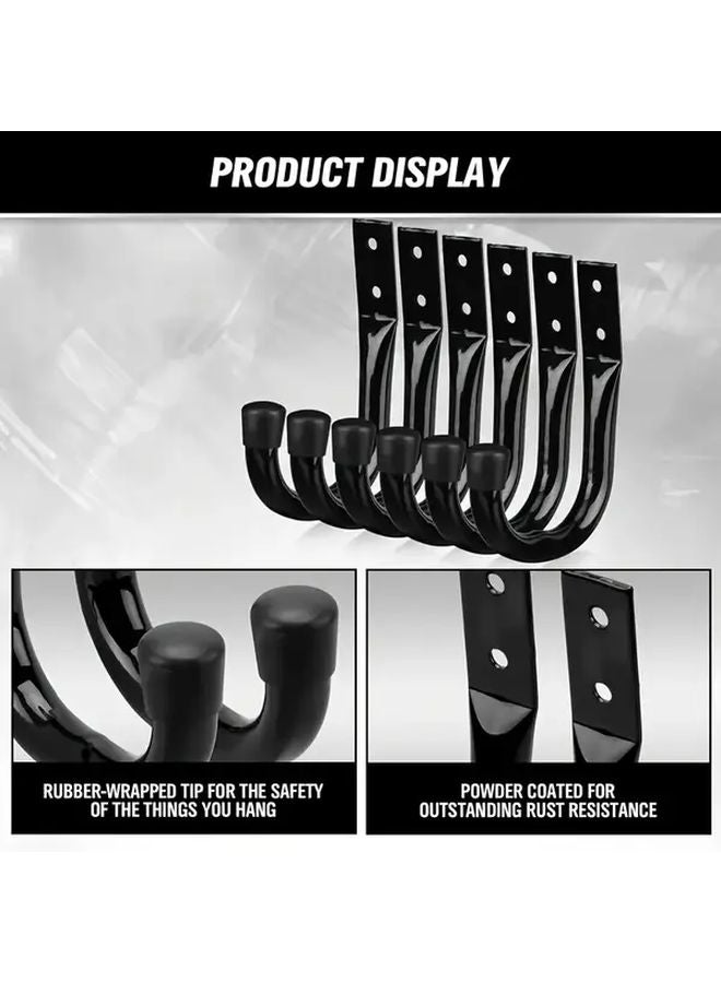 5 Piece Deep Black J Hooks With Rubber Tips Heavy Duty Wall Mount Garage Storage - Image 5