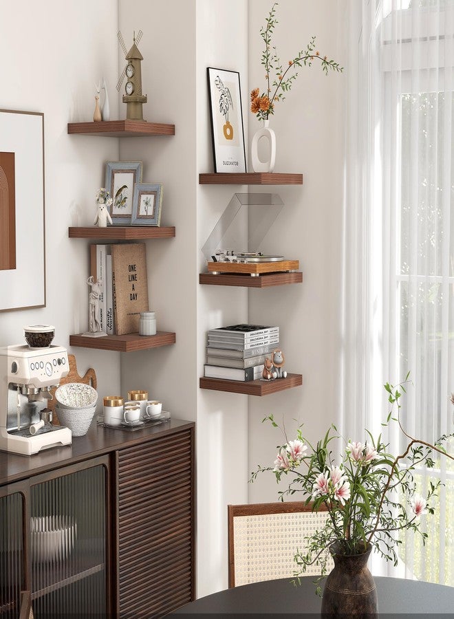 Venusmiles Floating Shelves for Wall, 3 Small Wall Mounted Shelves with Invisible Brackets, Square Wood Floating Wall Shelf Shelves for Living Room, Bedroom, Kitchen Decor (Walnut, 8" W x 8" D x 1.3" H) - Image 5
