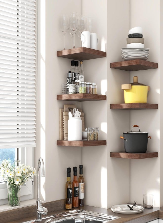 Venusmiles Floating Shelves for Wall, 3 Small Wall Mounted Shelves with Invisible Brackets, Square Wood Floating Wall Shelf Shelves for Living Room, Bedroom, Kitchen Decor (Walnut, 8" W x 8" D x 1.3" H) - Image 2