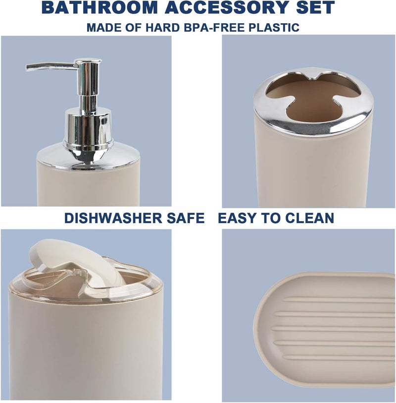 CERBIOR Bathroom Accessories Set 6 Piece Bath Ensemble Includes Soap Dispenser, Toothbrush Holder, Toothbrush Cup, Soap Dish for Decorative Countertop and Housewarming Gift,Beige - Image 3