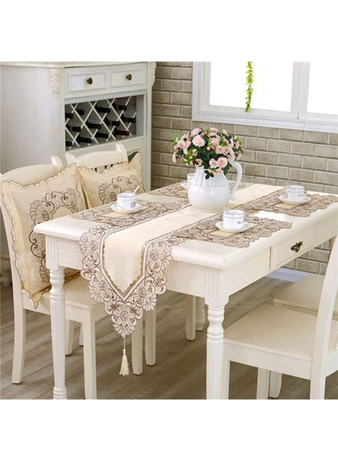 17 Inch X 11 Inch Embroidered Flower Brown Place mats, Set of 4, Elegant Classic Washable Lace Place Mats, Home Decoration Party  - Image 2