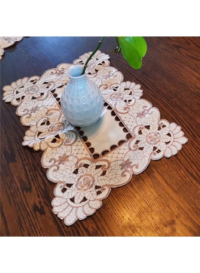 17 Inch X 11 Inch Embroidered Flower Brown Place mats, Set of 4, Elegant Classic Washable Lace Place Mats, Home Decoration Party  - Image 5