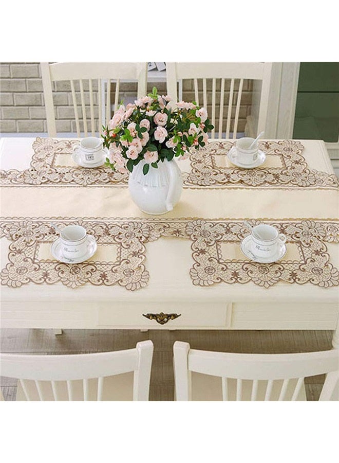 17 Inch X 11 Inch Embroidered Flower Brown Place mats, Set of 4, Elegant Classic Washable Lace Place Mats, Home Decoration Party  - Image 3