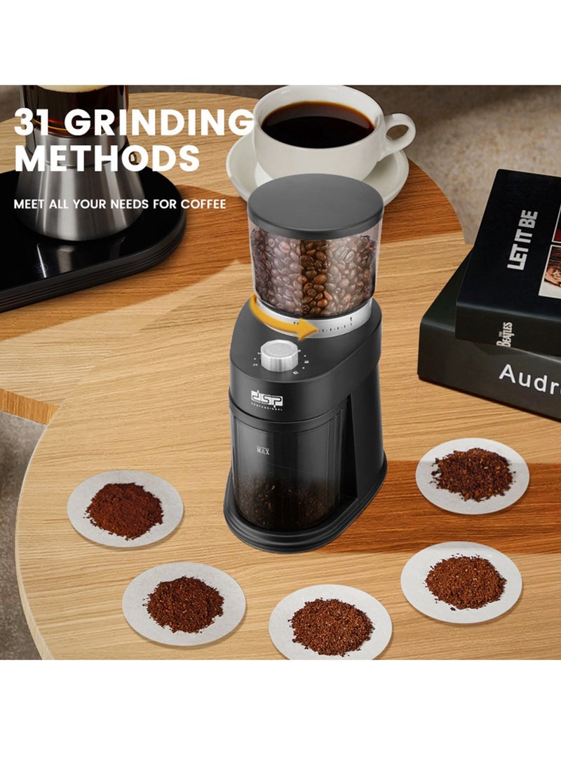 DSP 12-Cups Coffee Grinder Electric Coffee-Bean Grinder Adjustable Burr Mill with 31 Precision Grind Settings 120W KA-3083 Black  - Image 4