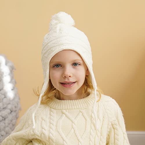 Connectyle Infant Baby Beanie Hat Kids Warm Winter Hats with Earflaps Skull Cap Toddler Knit Acrylic Watch Cap S White - Image 3