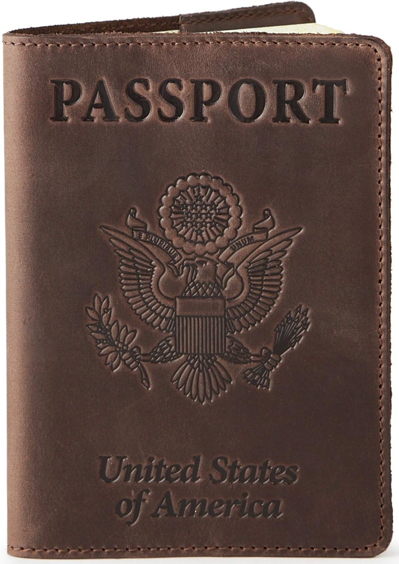 Shvigel US Leather Passport Book Cover - Thin American Travel Passport Holder - Premium International USA Passport Protector Case for Women Men (Brown Vintage) - Image 1
